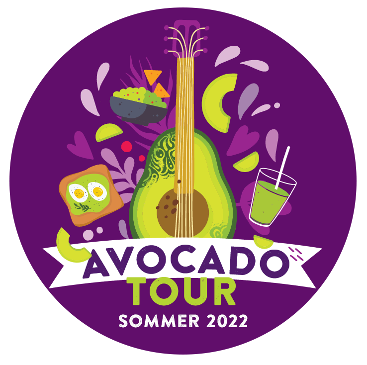 Avocado tour DK - sticker met witte rand